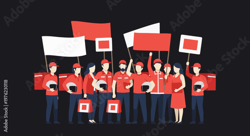 People Wearing Red Holding Flags.