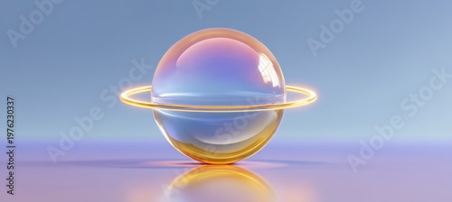 glossy orb floating in liquid mist above still water surface