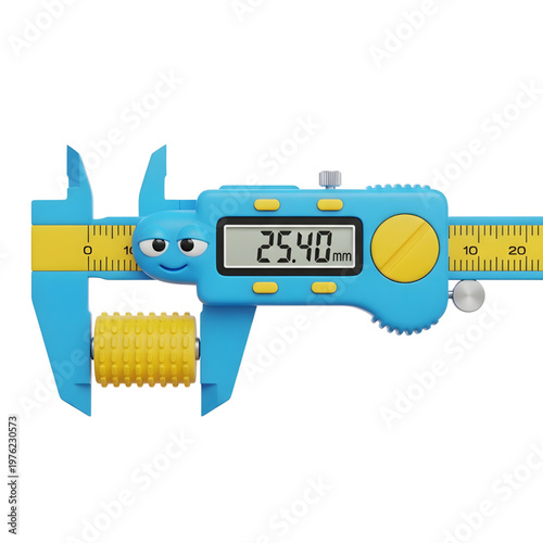 Cute digital caliper, cartoon tool, measurement device, blue and yellow