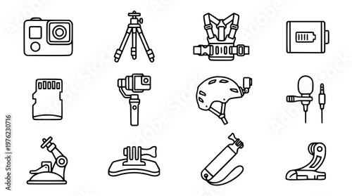 Vector graphic illustration of various camera and recording equipment