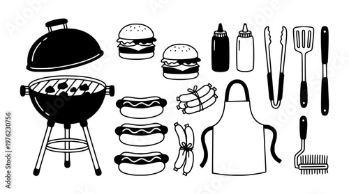 Vector graphic illustration of barbecue cooking items and food