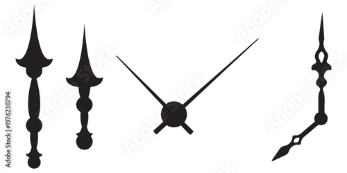 Clock Hands Icon Set – Realistic Minimalist Hour, Minute and Second Watch Pointers Vector on White BackgroundWeb
