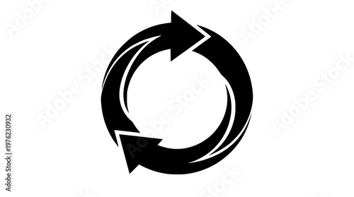 Black circular arrow design with white background