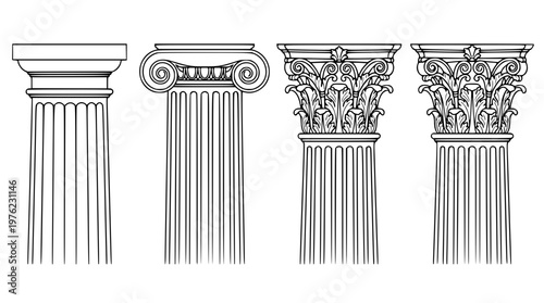Vector illustration of four different column capitals design