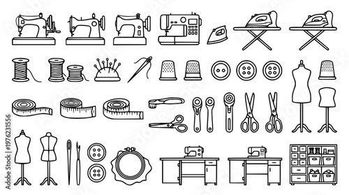 Vector illustration of sewing tools and equipment for fashion design
