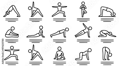 Various yoga poses for flexibility and balance exercises