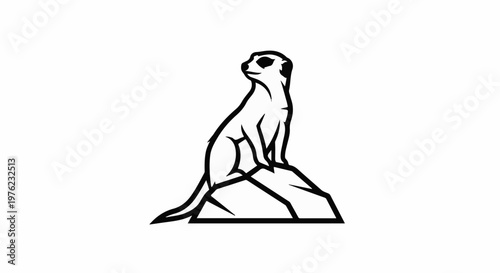 Minimalist outline of a meerkat standing alert on a rock
