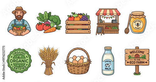 Fresh organic farm produce and natural food elements showcasing a vibrant assortment of healthy agricultural goods and sustainable farming concepts.