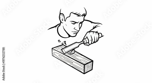 Man carving wood with a chisel