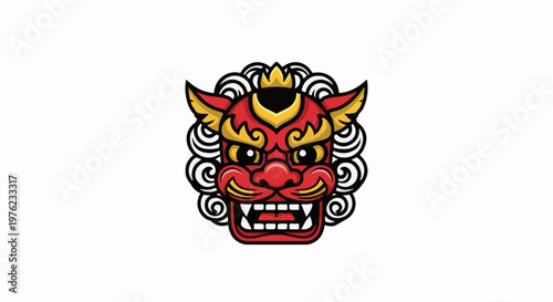 Ferocious red and gold mythical creature with ornate mane