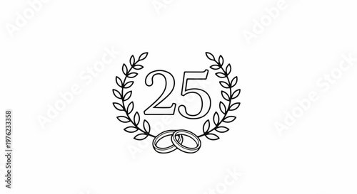 Laurel wreath with number 25 and rings, symbolizing anniversary