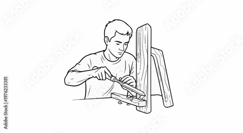 Man working on wood with a chisel and support