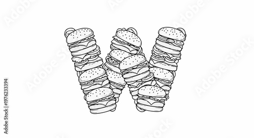 Letter W formed by stacks of hamburgers