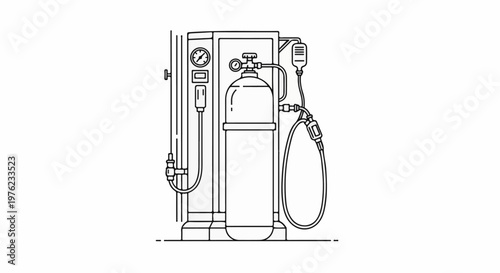 Medical gas cylinder with IV drip and pressure gauges on a stand