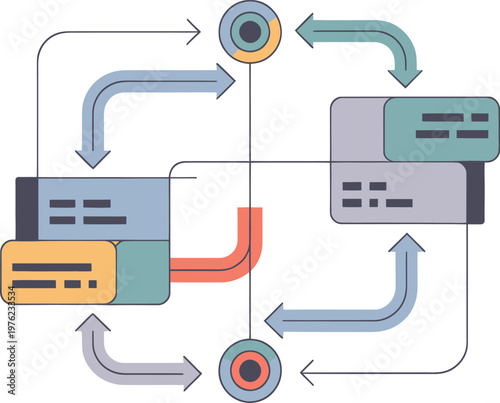 Data Flow Diagram with Arrows Connecting Blocks System Process Visualization Abstract Technology Concept Vector Illustration
