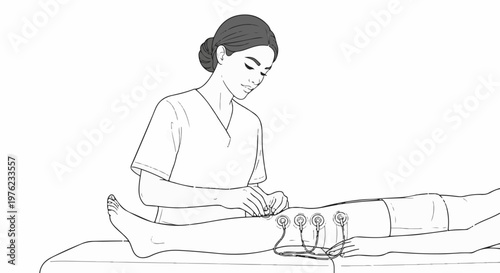 Medical professional applies electrodes to patient's leg for therapy