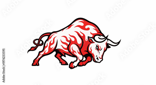 Fierce bull with fiery patterns charging forward aggressively