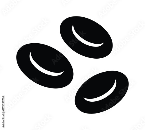 Red blood cells vector icon, human erythrocyte medical illustration, black silhouette of blood cells for healthcare and science infographics