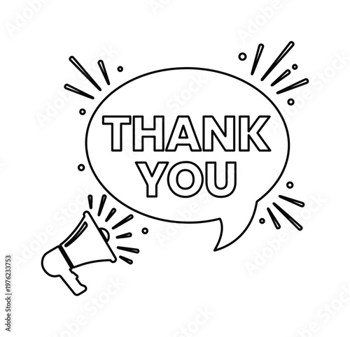 Canvas-taulu Minimalist thank you message in speech bubble, megaphone with shout lines vector