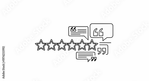 Five stars rating with speech bubbles indicating reviews and opinions