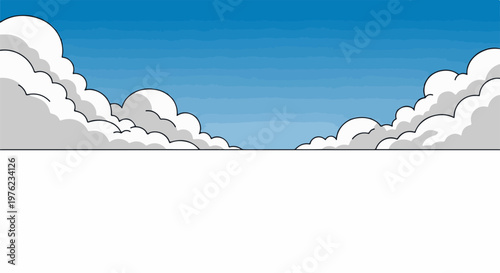 Fluffy white clouds float in a vibrant blue sky