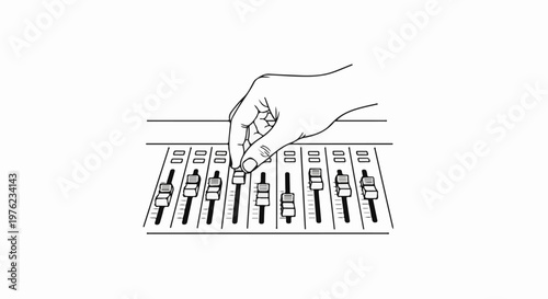 Hand adjusting sliders on a sound mixing console