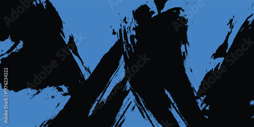 Abstract Black Brush Strokes on Blue Background Vector Illustration