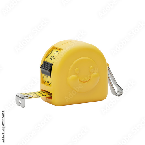 Yellow tape measure, smiling face, construction tool, measuring device, ruler
