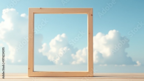 A simple picture frame sits atop a wooden table, perfect for displaying cherished memories or decorative pieces