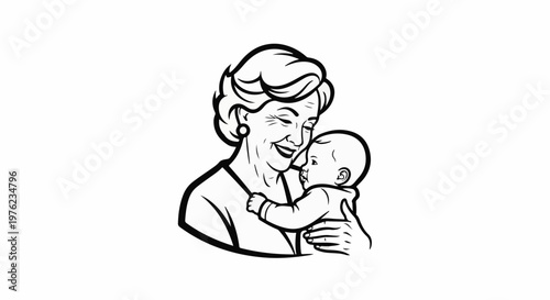 Gentle grandmother tenderly embraces her infant grandchild