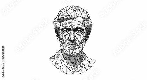 Geometric portrait of a man's head and shoulders against white