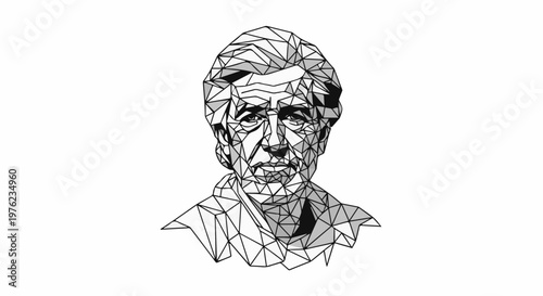 Geometric portrait of an older man's face with textured shading