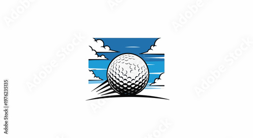 Golf ball with motion lines and sky background