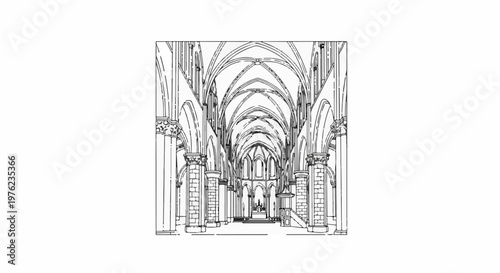 Grand Gothic cathedral interior with soaring vaulted ceilings and columns