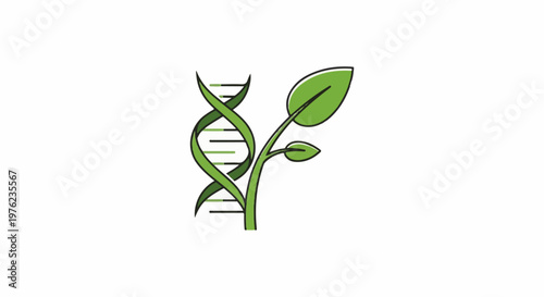 Green DNA strand intertwined with a growing plant sprout