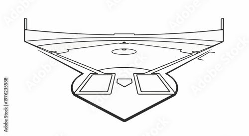 Line art illustration of a baseball field with home plate, bases, and pitcher's mound