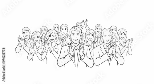 Group of people in suits clapping hands with joy and smiles