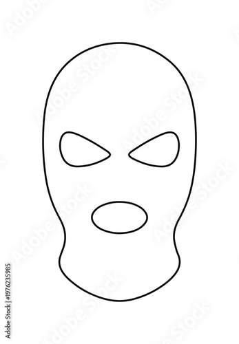 Minimalist balaclava mask vector icon, black and white ski mask line art, criminal or tactical face cover illustration for security concepts