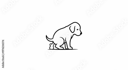 Line art of a puppy in the process of defecation