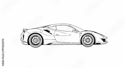 Line art of a sleek, modern sports car shown in profile view