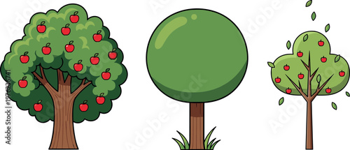 Cartoon Apple Tree Collection Vector Set with Fruit Trees in Different Styles Cute Nature Illustration for Garden and Orchard Design