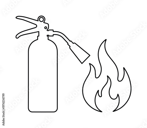 Minimalist fire extinguisher line icon, emergency fire safety equipment vector, black and white outline of fire suppression tool for protection