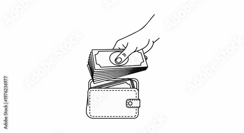 Hand placing stack of bills into a wallet