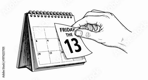 Hand tears off calendar page showing Friday the 13th
