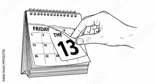 Hand turning calendar page revealing Friday the 13th