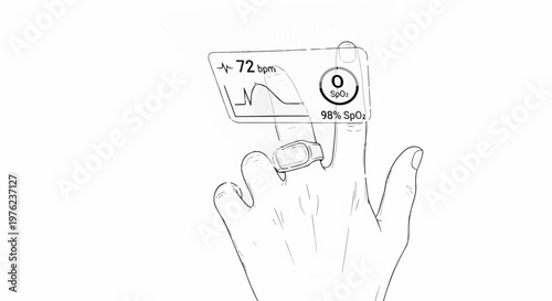 Hand wearing smart ring displaying health data on holographic display