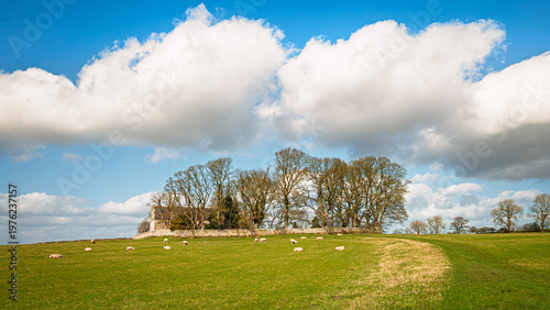 Pathway to St Oswald's Church, Heavenfield, a historic hilltop chapel in Northumberland, situated along Hadrian's Wall Path, at the spot where King Oswald is said to have raised a wooden cross