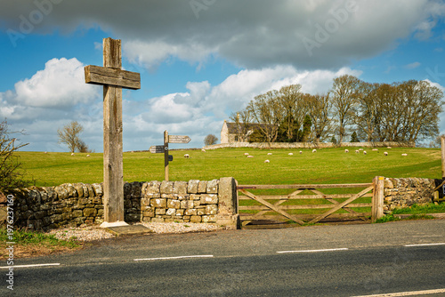 Wooden Cross at Heavenfield Church, St Oswald's Church is a historic hilltop chapel in Northumberland, situated along Hadrian's Wall Path, at the spot where King Oswald is said to have raised a cross 