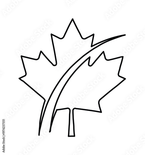 Minimalist maple leaf line art vector, continuous line drawing of a Canadian maple leaf, simple black and white botanical foliage icon for logo design
