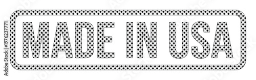 Made in USA rubber stamp vector, black and white checkered pattern label, American manufacturing quality seal, industrial product certification icon